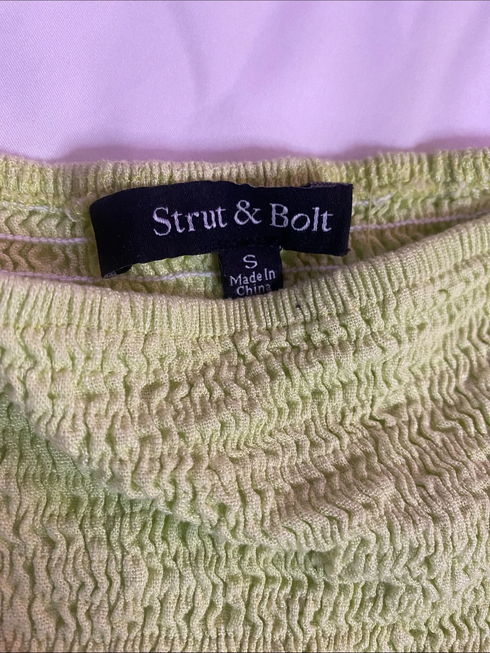 Smocked Lime Green Crop Top with White Puff Eyelet Sleeves - Picture 4 of 6